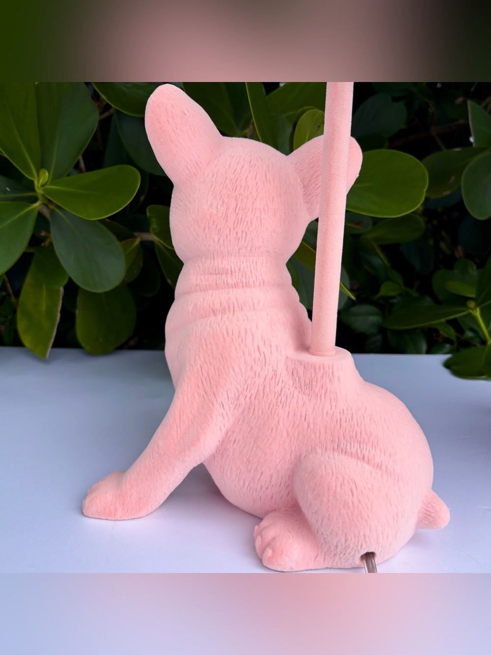 Pink Suede Frenchie French Bulldog Lamp Dog Puppy Velvet Fringe Shade (on right) - Picture 12 of 13